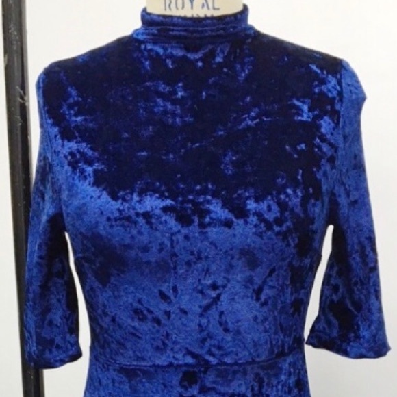 Velvet mock neck dress: blue - Picture 5 of 5